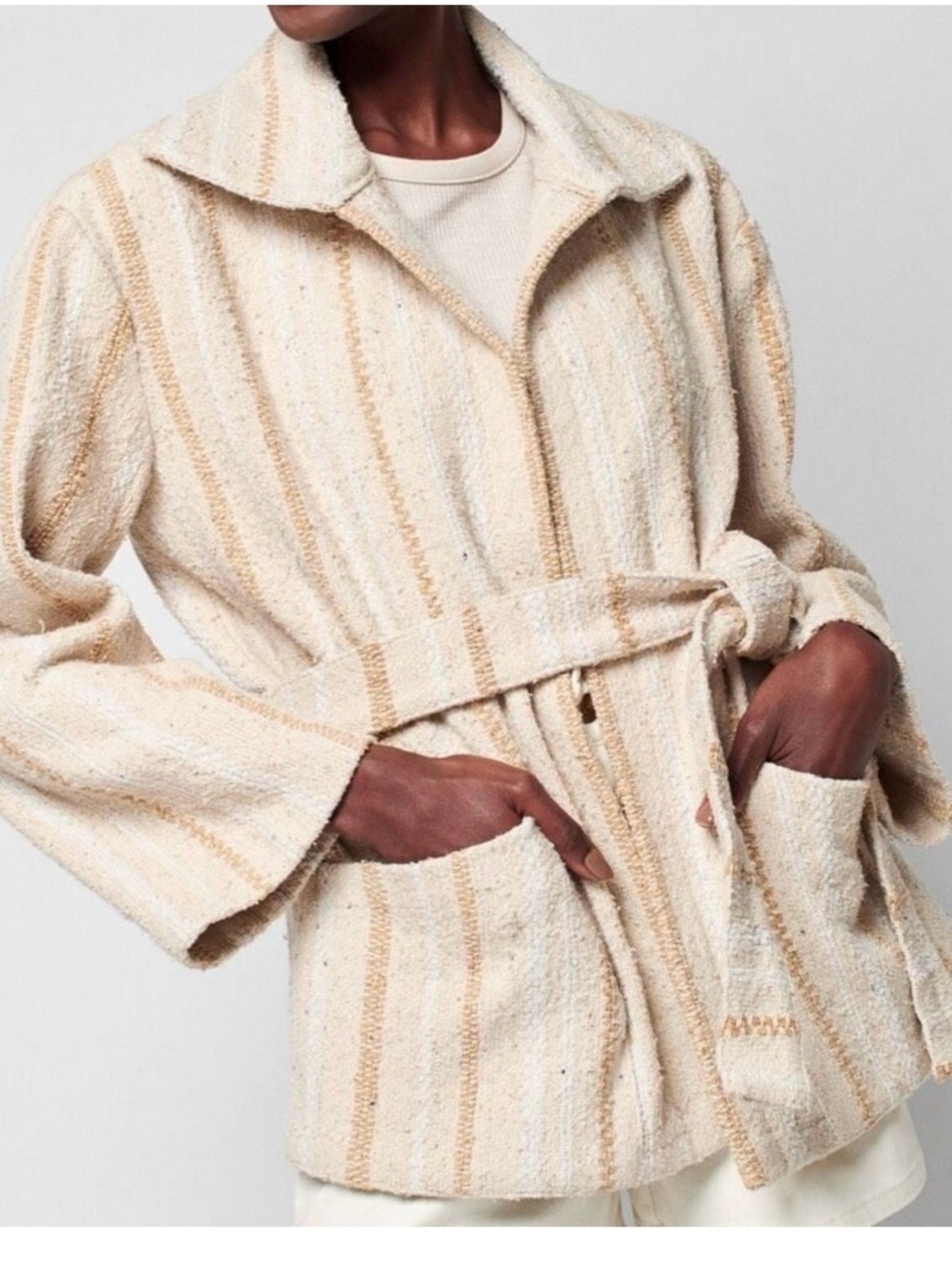 Faherty Woven Beige and Tan Wrap “June Lake”Jacket Sz S